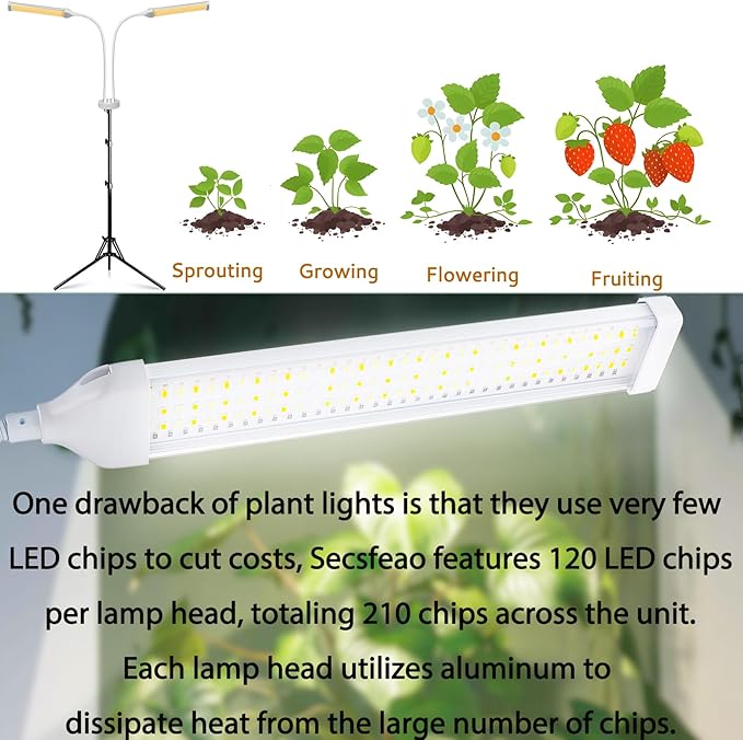 210 LED Grow Lights for Indoor Plants Full Spectrum LED Plant Light with Stand Adjustable Height Plant Grow Lights with Auto 4/8/13/H Timer for Indoor Tall Plants.