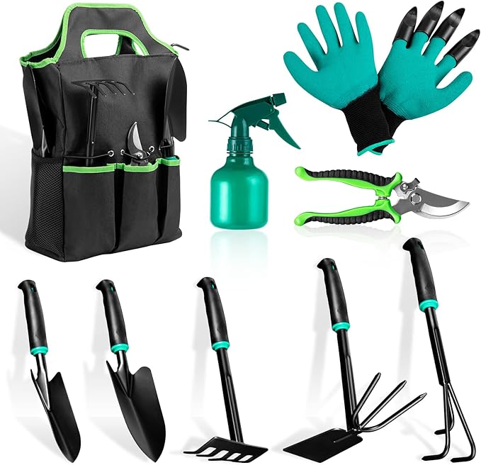 9 PCS Garden Tool Set Kids Gardening Tool Kit for Digging Planting and Pruning Gardening Hand Tools with Storage Bag Ideal Garden Gifts for Men Women and Any Gardener