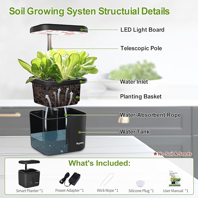 Indoor Garden Growing Systems Self-Watering Plant Pot Smart Gardening System with 17 Watts LED Grow Light Auto Timer Gardening Plant Gifts for Dad Mom Plant Pot for vegetables herbs(No Seeds&ampSoil)