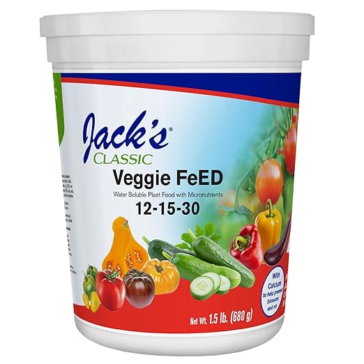 Jack's Classic 12-15-30 Veggie Feed Water-Soluble Fertilizer with Micronutrients 1.5lbs - Plant Growth and Abundant Fruit Set in Blooming Vegetable Plants