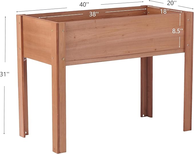 Raised Garden Planter with Legs 40x20x31 Inch Wooden Box for Outdoor Vegetable Fruit Flower and Herb Growing