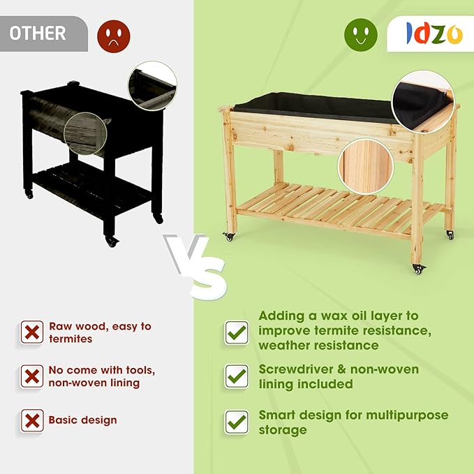 IDZO 48x24x32in Raised Garden Bed with Legs Durable Elevated Garden Box with Wax Oil Coated Wood Planter with Big Planter Box Load Up to 260 Pounds Ergonomic Height for Convenient Plants Care