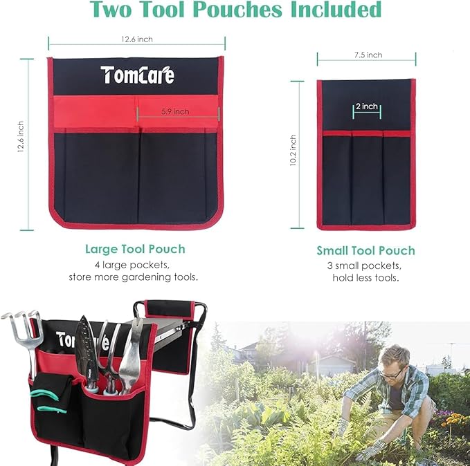 TomCare Garden Kneeler Seat Garden Bench Garden Stools Foldable Stool with Tool Bag Pouch EVA Foam Pad Outdoor Portable Kneeler Christmas Gardening Gifts for Women MenLarge 21.65x10.62x18.89Black