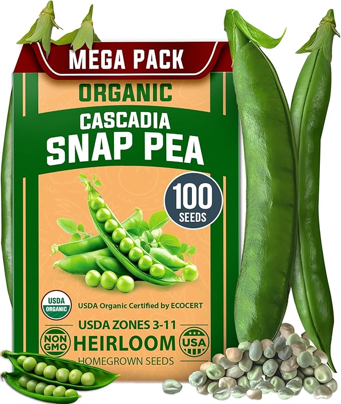 HOME GROWN - Snap Pea Seeds for Planting - Organic Heirloom Cascadia Variety 100 &amp San Marzano Tomato 132 &amp Persian Cucumber 50 &amp Banana Pepper 94