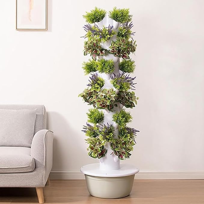Hydroponic Tower Growing System Vertical Garden Suitable for Indoor and Greenhouse Grow Herbs and Vegetables Houseplant Farming with Water Circulation9 Layer