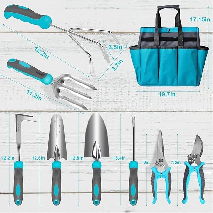 Garden Tool Set 10 Piece Heavy Duty Stainless Steel Garden Tools Set with Ergonomic Rubber Handle Variety of Gardening Hand Tool for Women