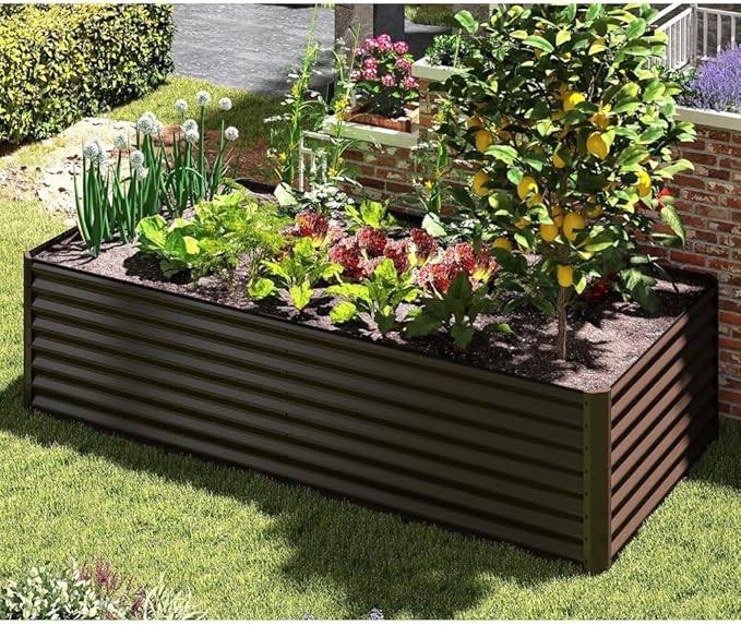 Heavy-Duty Galvanized Steel Raised Garden Bed for Outdoor Vegetable Fruit and Flower Planting – Rust-Resistant Metal Planter Box (Brown - 6x3x2 ft)