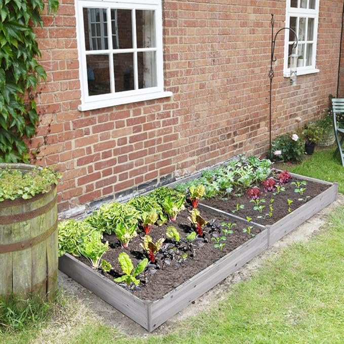 Yaheetech 8×4ft Wooden Horticulture Raised Garden Bed Divisible Elevated Planting Planter Box for Flowers/Vegetables/Herbs in Backyard/Patio Outdoor 93 x 48 x 10in Gray