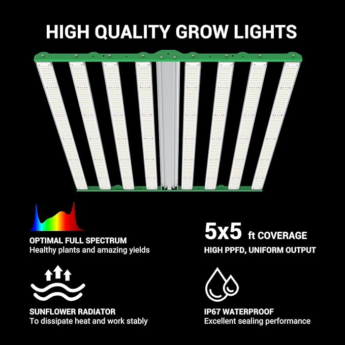 RDJ Bouns 1000W LED Grow Light Coverage 5x5 or 6x6 Tent with 8 Bar Style Grow Lights 3408 LED Beads Daisy Chain Dimmable High Brightness Perfect Commercial Grow Quality Indoors Plants