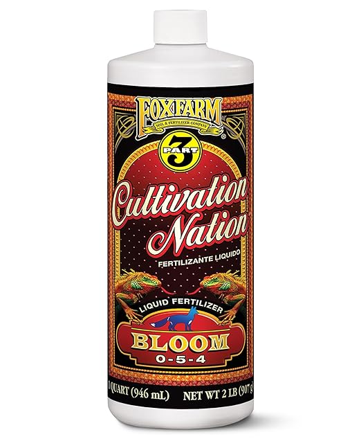 FoxFarm Cultivation Nation Bloom Fertilizer 0-5-4 - Part 3 of FoxFarm 3-Part Feeding Program for Bud Development - Liquid Plant Food for Transition to Flowering and Harvest - 1 Quart