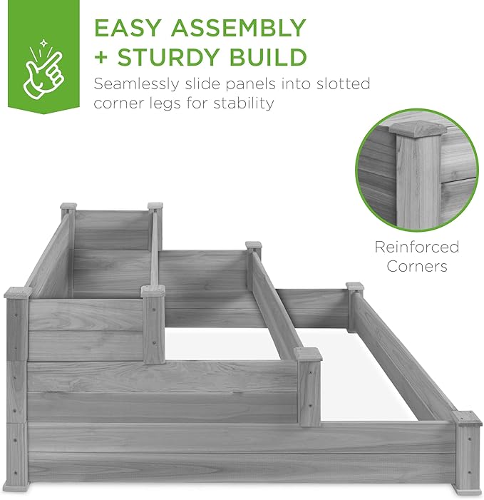 Best Choice Products 3-Tier Fir Wood Raised Garden Bed Planter Kit for Plants Herbs Vegetables Outdoor Gardening w/Stackable &amp Flat Arrangement Easy Assembly - Gray