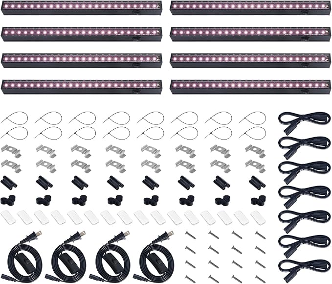 Barrina T5 Grow Light LED Grow Lights with Black Cover Full Spectrum Grow Light Strips 1ft Pinkish White Plant Lights for Indoor Plants Greenhouses Plant Displays Linkable Design 8 Packs