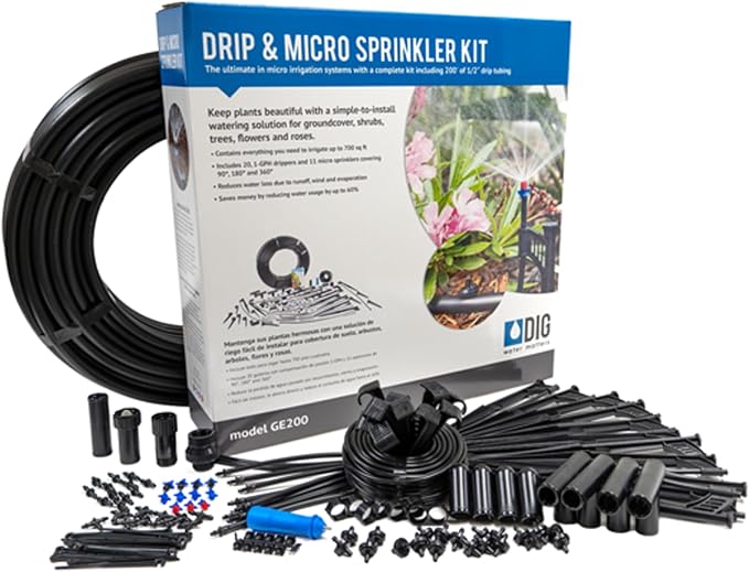 DIG GE200 Drip &amp Micro Sprinkler Kit - Versatile 122-Piece Set for Diverse Gardens Ideal for Efficient Watering