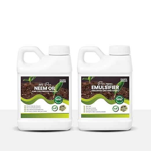 100% Pure Neem Oil &amp Unscented Emulsifier Combo - Natural Plant Care and Wetting Agent for Plants Trees (32 oz)
