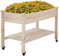 Wooden Garden Bed Raised Garden Bed Elevated Wood Planter Box Stand Patio Planter Grown Box for Backyard Patio Balcony w/Bed Liner Outdoor &amp IndoorElevated Garden Grow Box with Wheels