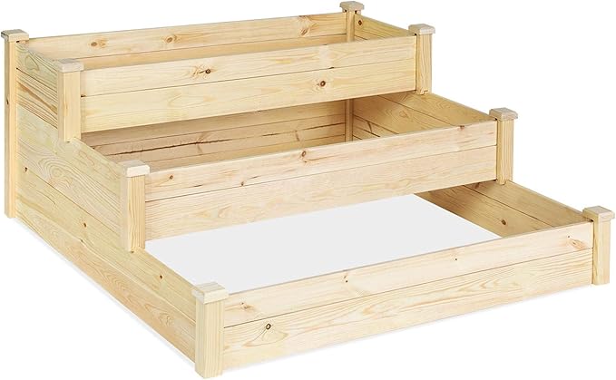 Misc 3-Tier Wooden Raised Bed Garden Planting Box Growing Flower Vegetables Brown Modern Contemporary Wood