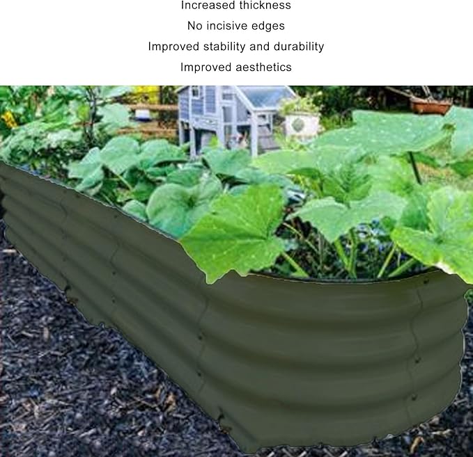 Raised Garden Bed Kit 304 Stainless Steel Oval Raised Planter Bed Outdoor for Vegetables Flowers with Open Base Design Heavy Duty Safe Edges Stackable (Light Green)