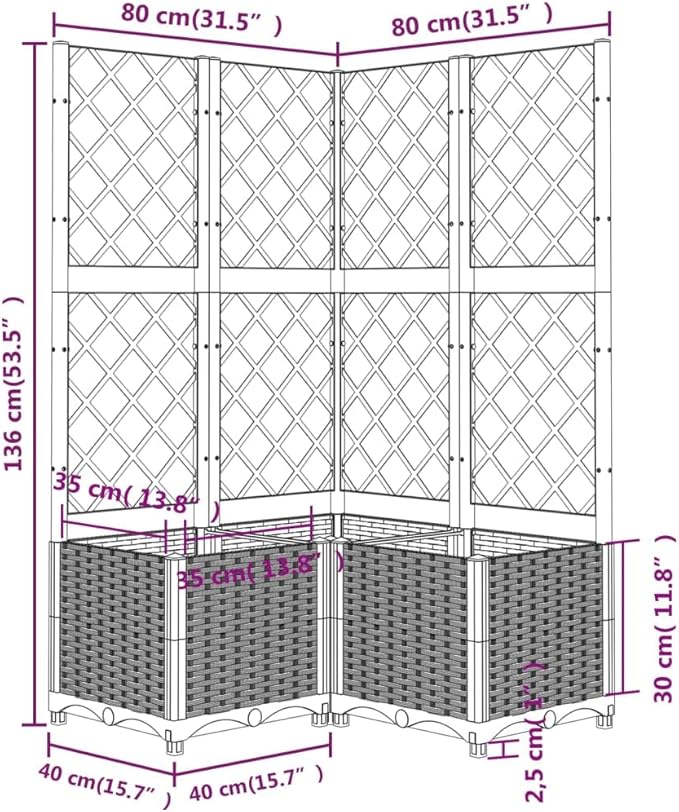 Brown Large Outdoor Planter with Trellis 31.5 x 31.5 x 53.5 in UV-Resistant Polypropylene Raised Garden Bed Box for Patio Balcony &amp Terrace
