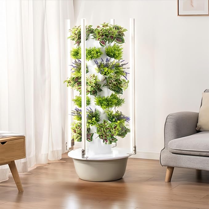 Hydroponics Growing System Tower Vertical Garden Planter with LED Grow Light Intelligent Water Cycle Settings for Herbs Fruits Vegetables(7 Layers)