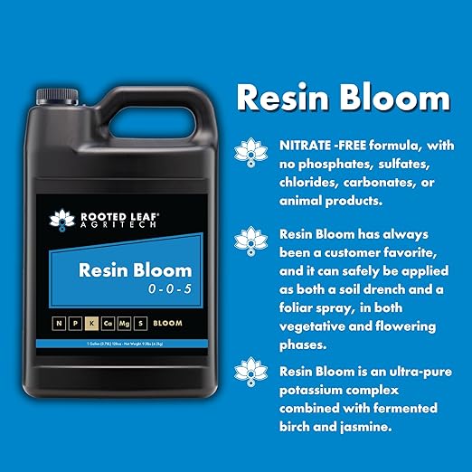 Resin Bloom - Carbon and Potassium Based Flower Finisher Fertilizer for Flowering Plants 100% Nitrate Free with Ginkgo &amp Jasmine - 2.5 Gallon