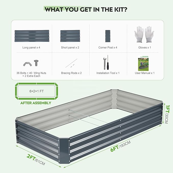 ZORMY 2Pack 6×3×1ft Galvanized Raised Garden Bed Kit Metal Planter Boxes Outdoor Large Raised Beds for Vegetables Fruits and Flowers - Grey