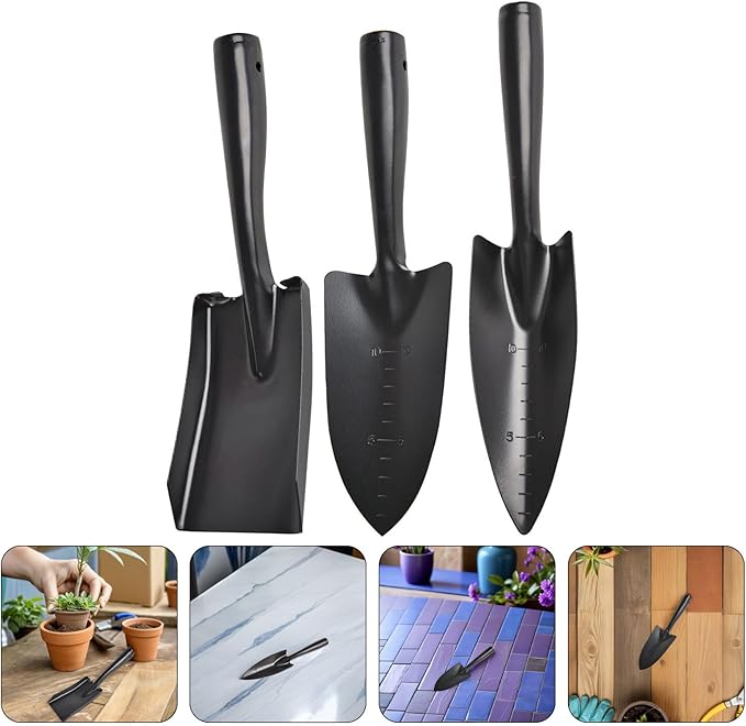 3pcs Small Gardening Trowel: Metal Hand Tool Set Manganese Steel Spatula with Measuring Scale and Hanging Hole for Flower Pot