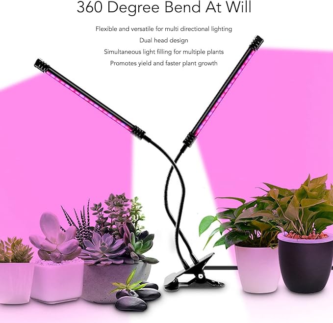 Fafeicy 30W Dimmable Plant Grow Light 5 Levels of Brightness with Timing Dual Head On LED Plant Lamp for Indoor Full Spectrum USB Powered for Indoor Plants