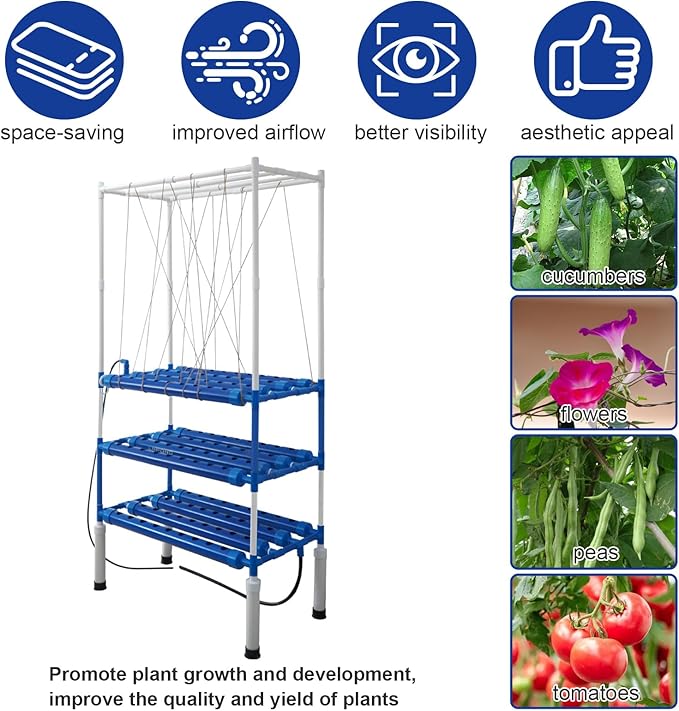 Upgraded Hydroponics Growing System Kit 108 Plant Sites with Plant Climbing Frame