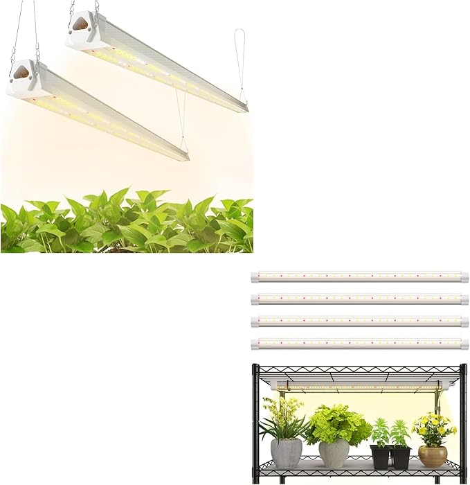 FREELICHT 6 Pack LED Grow Light 4FT (4 x 2FT) Grow Lights for Indoor Plants Sunlike Full Spectrum 40W+120W(4 x 30W) Linkable T8 Grow Light Strips for Greenhouse Plant Shelf Succulent Seeding