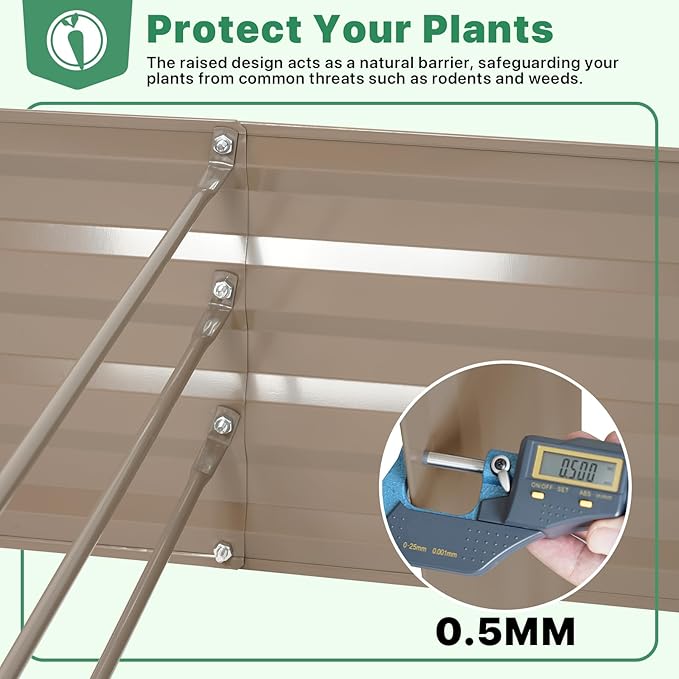 ONCEMORE Galvanized Raised Garden Bed for Vegetables Flowers Herbs Metal Raised Garden Bed Kit with 2 PCS Tomato Cage Gloves Trellis Netting Plant Labels Plant Ties Brown 6×3×1FT