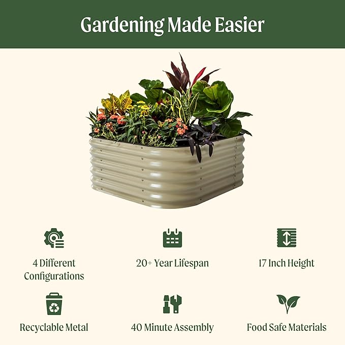 Vego garden Raised Garden Bed Kit 17 Tall 4 in 1 Modular Metal Raised Garden Beds Kit Metal Planter Box for Vegetables Flowers Herbs Sky Blue