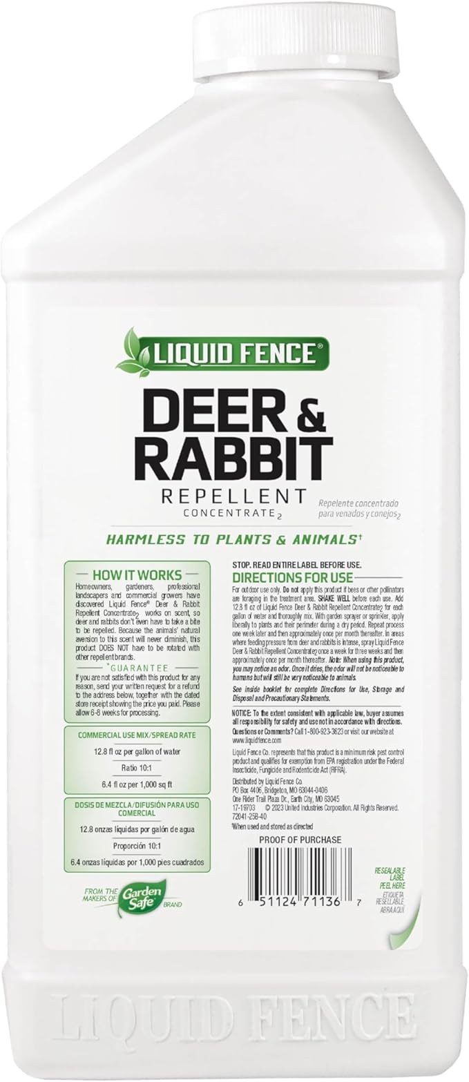 Liquid Fence Deer And Rabbit Repellent Concentrate 40 Ounces Apply Year-Round 6 Pack