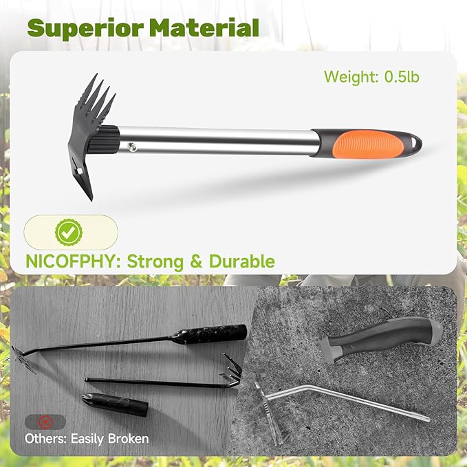 60 Weed Puller Tool with Long Handle and 17 Weeding Tools Gardening Set Dual Side Hand Weed Rake and Hoe Garden Weeder Uprooting Weed Pulling Remover Tool for Yard Patio Lawn and Garden Planting