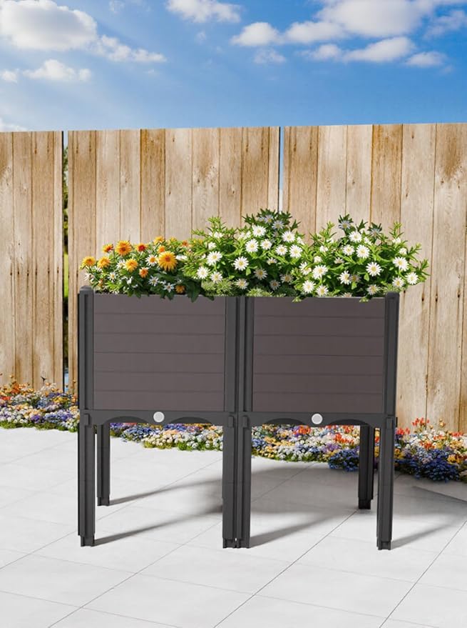 Raised Garden Bed with Legs Outdoor Planter Boxes &amp Rectangular Planter Elevated Above Ground Garden Bed Plastic Flower Pot for Patio Yard 23.62 × 11.81 × 22.44