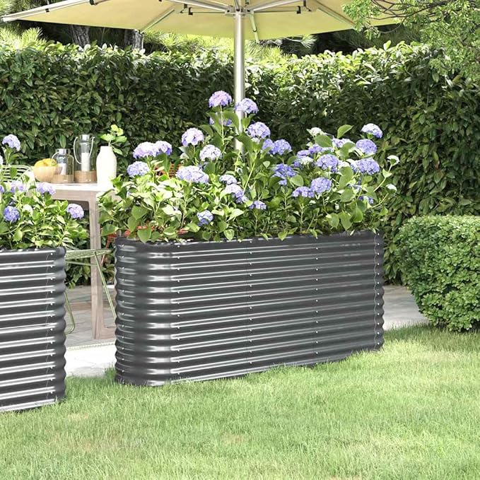 60 inch Oval Anthracite Raised Garden Bed Powder-Coated Steel Planter Box 59.8 x 59.8 x 26.8 in Sturdy Outdoor Flower &amp Herb Planter for Patio Terrace and Balcony