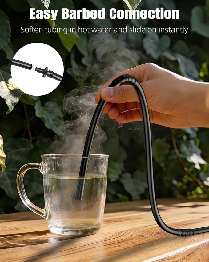 Pawfly 200 ft 1/4 Drip Irrigation Tubing 1/4 Emitter Tubing with 6 Spacing Polyethylene Drip Line with 24 Parts Black Distribution Tubing for Drip Irrigation System Drip Irrigation Hose Roll