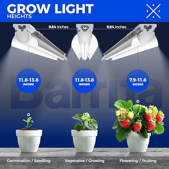 Barrina Grow Lights for Indoor Plants 3FT 5000K Daylight White Full Spectrum Plant Lights 180W(6 x 30W 1000W Equivalent) T8 Grow Light Bulbs LED Grow Light Strips Linkable Design 6-Pack