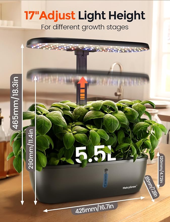 MG-15 Hydroponic Growing System Kits Smart Indoor Garden with 24W Grow LED Light Full Spectrum 15 Pods Herb Garden Planter Indoor Gardening for Gifts Kitchen