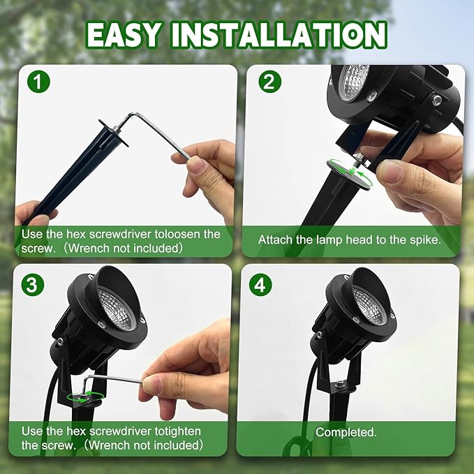 Romwish Outdoor Spotlight 3000K Warm White12W LED Spot Lights Outdoor for Yard Garden Tree 120V Plug in Landscape Lighting with IP65 Waterproof for Lawn Decorative 12 Pack
