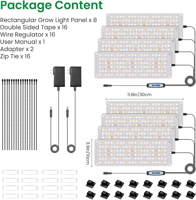 Grow Light 1104 LED Full Spectrum Plant Lights for Indoor Growing Plants Grow Lamp for Seed Starting (4 Panel/2 Pack) with UL Adapter 6/12/16H Timer 3 Light Modes 5 Dimmable