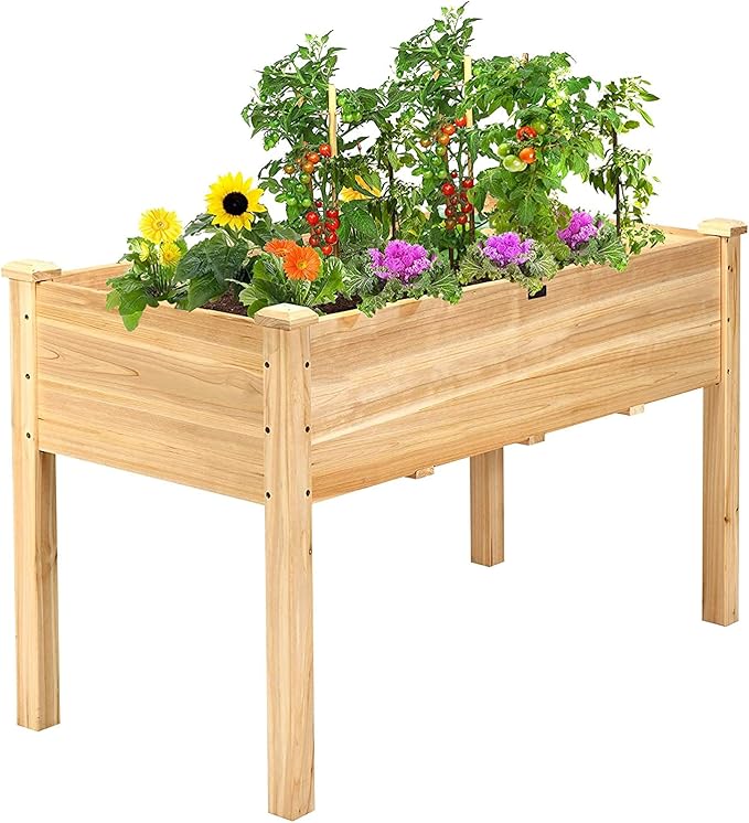 DORTALA Patio Raised Garden Bed Wooden Planter BoxElevated Garden Bed for Vegetables Flowers &amp Herbs Grow Standing Garden Container Planter Raised Beds for Backyard Lawn 49 L x 23 W x 30
