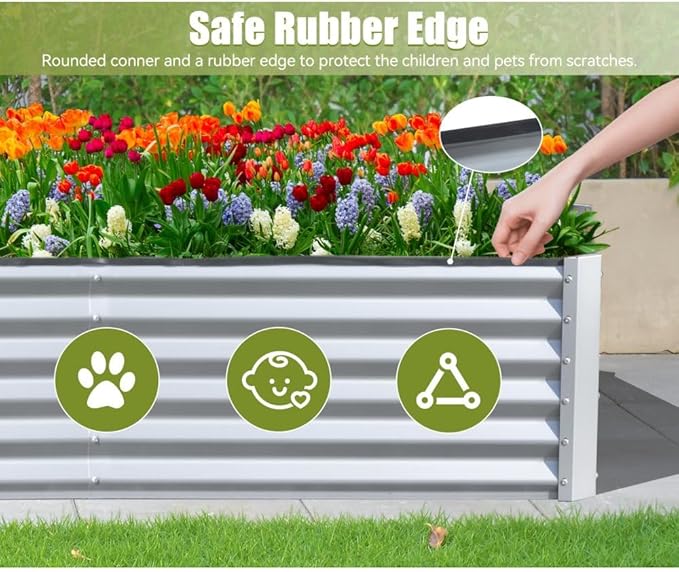 Heavy-Duty Galvanized Steel Raised Garden Bed for Outdoor Vegetable Fruit and Flower Planting – Rust-Resistant Metal Planter Box (6x3x1.5ft (Silver))