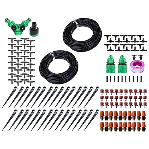 Drip Irrigation Kit | Complete 1/4 Inch Misting EquipmentGarden Watering System - for Lawn Backyard Yard Greenhouse Homeowners Gardeners Farmers