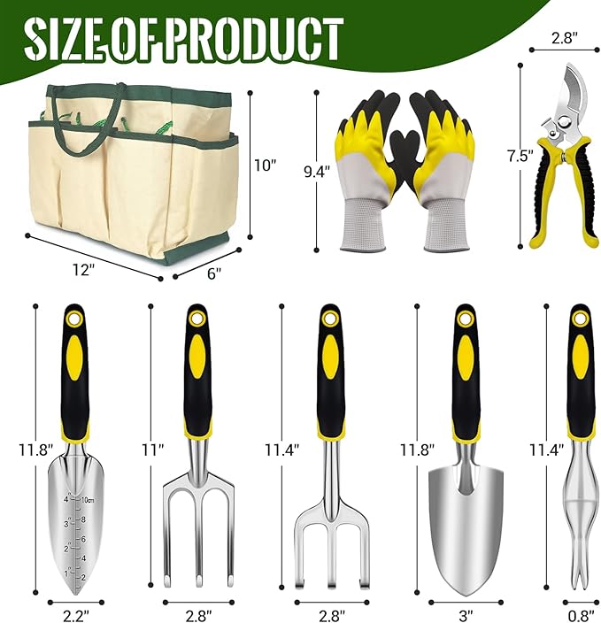 8-Piece Garden Tools Set with Durable Organizer Handbag and Gloves Heavy-Duty Rust-Proof Aluminum Alloy Material Non-Slip Ergonomic Handles Ideal Gifts for Women Men Mom Dad
