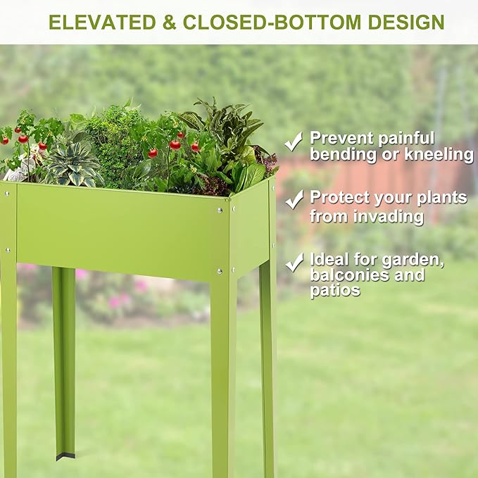 S AFSTAR Raised Garden Bed Galvanized Elevated Planter with Legs &amp Drainage Holes Freestanding Garden Bed for Indoor Outdoor Fruit Green Elevated Planter Box for Vegetable Flower Herb Fruit Gr