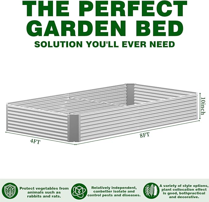 4 Pcs 8 x 4 FT Galvanized Steel Raised Garden Bed for Outdoor Gardening Durable Metal Planter Box for Vegetables Herbs and Flowers Easy Assembly &amp Rust Resistant