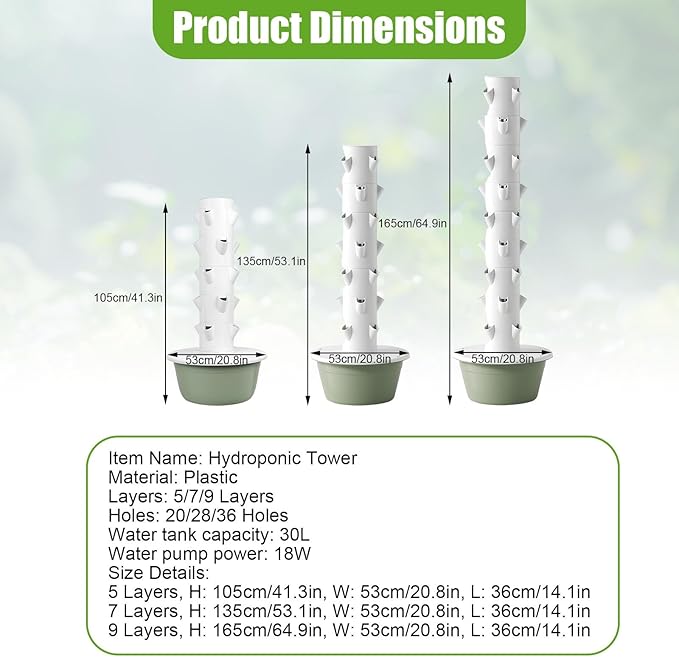 Hydroponic Tower Vertical Hydroponic System Indoor Smart Garden 36-Plant Soilless Aeroponic Vertical Grow Tower with Pump for Vegetables Herbs(9th Floor)