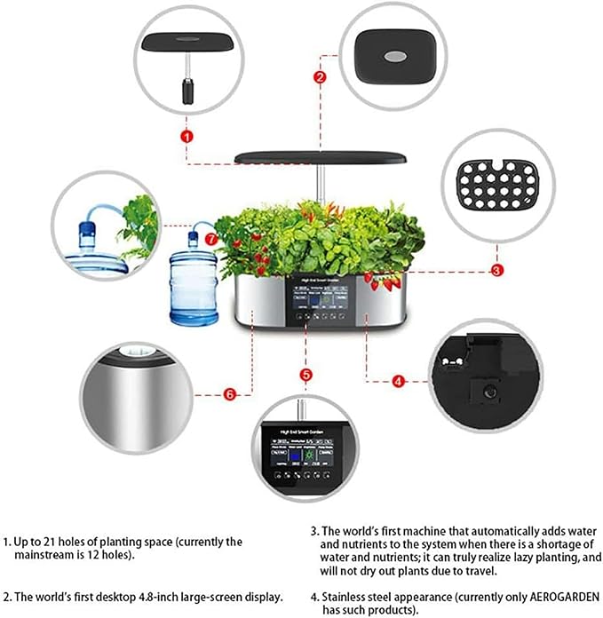 21 Pods Automatic Smart Hydroponic Culture System Add Water and Nutrients with 4.8 -Inch LCD Viewing Garden Germination Kit