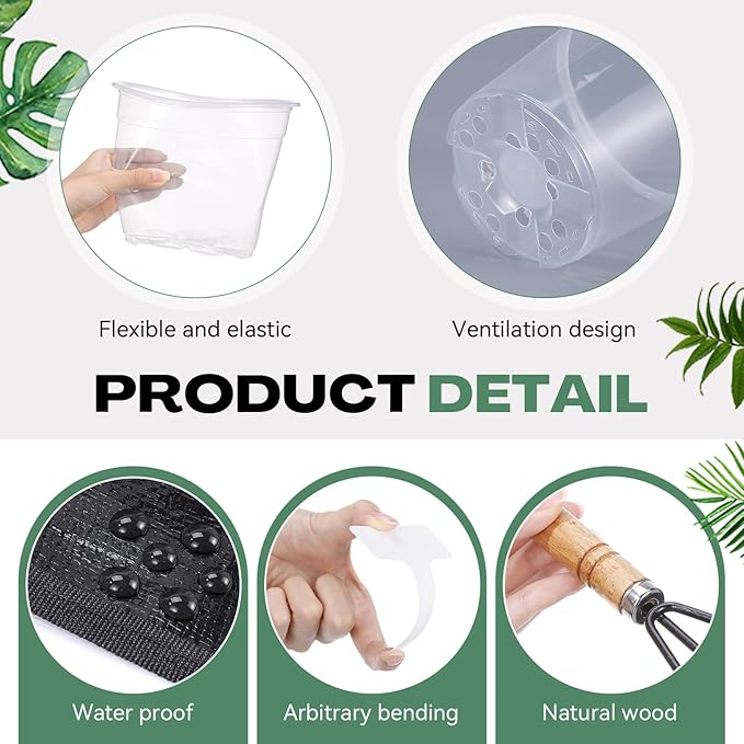 83 Pcs Garden Supplies Tools Kit 5/6/7 Inch Clear Plastic Plant Pots with Transplanting Mat Trowel Cultivator Rake Set Label &amp Glove Succulent Tools Gift for Plant Lovers Accessory