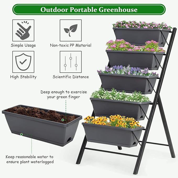 Giantex Set of 2 Vertical Raised Garden Bed Elevated Planter Raised Beds with Water Drainage Freestanding 5 Container Boxes for Vegetables and Flowers Growing Outdoor Indoor Patio Balcony